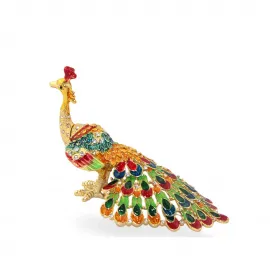 Swaroski Taşlı Rengarenk El Boyaması Tavuskuşu Biblo: Ev ve Ofis için Göz Alıcı Dekor