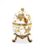 Lüks Swaroski Taşlı Dekoratif Yumurta Biblo: Altın Detaylı, Arı ve Çiçek Figürlü El İşçiliği