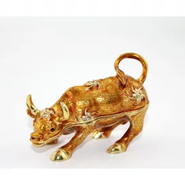 Lüks Swaroski Taşlı Altın Renk Boğa Biblosu | Şans Getiren Dekoratif Boğa Figürü Ev Ofis Hediyesi