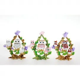 Parıltılı Swaroski Taşlı Baykuş Aile Biblo: Zarif Ev Dekorasyonu ve Hediye Seçeneği