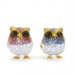 Parlak Swaroski Taşlarla Süslü Dekoratif Baykuş Figürleri: Kırmızı ve Mavi Renk Seçenekleri