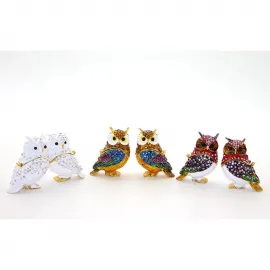 Swaroski Kristal Taşlı Dekoratif 2'li Baykuş Biblo Seti | El Yapımı Işıltılı Ev Hediyesi