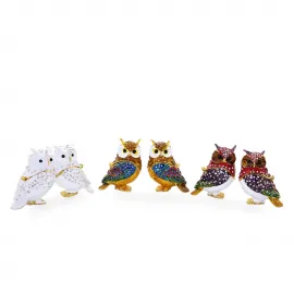 Swaroski Kristal Taşlı Dekoratif 2'li Baykuş Biblo Seti | El Yapımı Işıltılı Ev Hediyesi