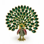 Swarovski Kristal Taşlı Yeşil Tavuskuşu Biblo - Zarif Dekoratif Obje 10x10 cm