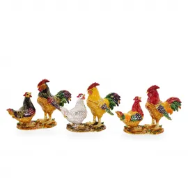 Swaroski Işıltılı El İşçiliği Tavuk ve Horoz Biblo: Ev Dekorunuza Renk Katın