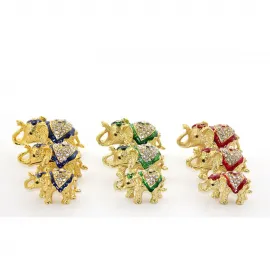 Işıltılı Swaroski Taşlı Altın Rengi 3'lü Fil Biblo Seti | Zarif Dekoratif Figür Takımı