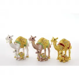 Swaroski Taşlı Lüks Yavrulu Deve Biblo Koleksiyonu | Ev Dekorasyonu İçin Şık Figürler