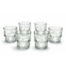 Gotik Ruhlu Eğlencelere Özel: 6 Adet Kurukafa Motifli Şeffaf Cam Shot Bardağı