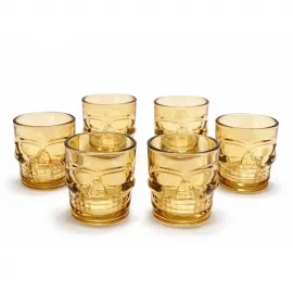 Partilerin Vazgeçilmezi: 6'lı Kurukafa Desenli Amber Cam Shot Bardağı Şıklığı