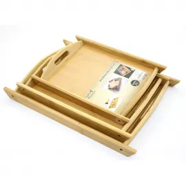 3'lü Bambu Servis Tepsi Seti | Doğal Ahşap Fonksiyonel Sunum Tepsileri