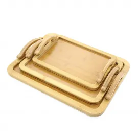 3'lü Saplı Bambu Servis Tepsisi | Çok Amaçlı Doğal Ahşap Mutfak & Sunum Tabağı