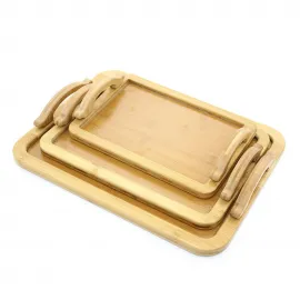 3'lü Saplı Bambu Servis Tepsisi | Çok Amaçlı Doğal Ahşap Mutfak & Sunum Tabağı