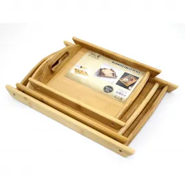 Zarif Çok Amaçlı Doğal Bambu Servis Tepsisi | 3 Farklı Boyut, Yuvalanan Tasarım