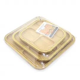 3'lü Bölmeli Doğal Bambu Kahvaltı, Çerez, Meyve ve Kuruyemiş Sunum Tabağı Seti