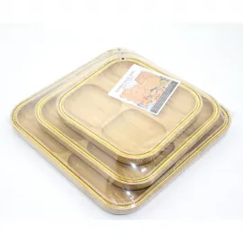 3'lü Bölmeli Doğal Bambu Kahvaltı, Çerez, Meyve ve Kuruyemiş Sunum Tabağı Seti