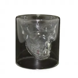 Benzersiz Kurukafa Şekilli Çift Cidarlı Cam İçki Bardağı 9x8 cm - Gotik Tasarım