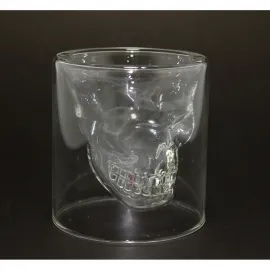 Benzersiz Kurukafa Şekilli Çift Cidarlı Cam İçki Bardağı 9x8 cm - Gotik Tasarım