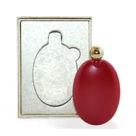 Şık Kırmızı Oval Paslanmaz Çelik Cep Matarası 10x6 Cm - Taşınabilir Seyahat Matarası Hediye