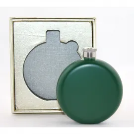 Mat Yeşil Paslanmaz Çelik Yuvarlak Cep Matarası 5 Oz – Şık ve Taşınabilir Hediye Kutulu İçki Şişesi