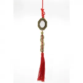 Feng Shui Bagua Ayna Şans Bereket Para Sikke Askısı | Kırmızı Püsküllü Uğur Tılsımı Ev Ofis Dekoru