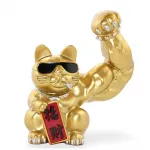 Altın Renk Havalı ve Güçlü Kaslı Şanslı Kedi Biblosu – Masaüstü Dekoratif Polyester Figür