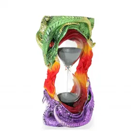 Fantastik Ejderha Temalı Alev Desenli Polyester Kum Saati Dekoratif Ofis ve Ev Biblosu