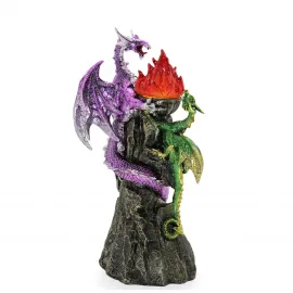 Büyüleyici LED Işıklı Mor ve Yeşil Ejderha Biblo: Fantastik Polyester Dragon Figürü Dekoratif Süs