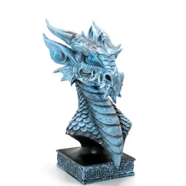 Mistik Mavi Gözlü Buz Ejderhası Figürü - Detaylı Polyester Fantastik Dekoratif Biblo