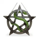 Duvara Asmalı Polyester Pentagram ve Yeşil Yılan Biblosu | Gotik Dekorasyon Figürü