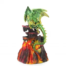 Etkileyici Yeşil Ejderha Volkan Temalı Işıklı Polyester Biblo Masaüstü Dekorasyon