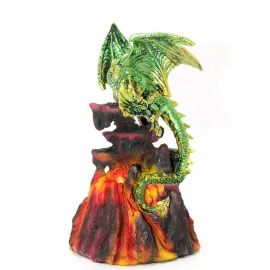 Etkileyici Yeşil Ejderha Volkan Temalı Işıklı Polyester Biblo Masaüstü Dekorasyon