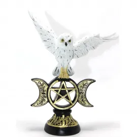 Mistik Üçlü Ay Pentagramlı Kanatlı Beyaz Baykuş Biblosu Ev Ofis Dekorasyonu
