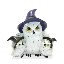 Cadı Şapkalı Beyaz Baykuş Ailesi Polyester Biblo Dekoratif Figür Seti | Ev Ofis Hediyelik