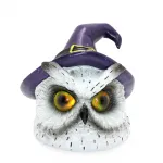Dekoratif Cadı Şapkalı Işıklı Gözlü Beyaz Baykuş Biblo Halloween Figürü