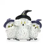 Cadı Şapkalı Üç Bilge Baykuş Figürü: Halloween Temalı Polyester Dekoratif Biblo Ailesi