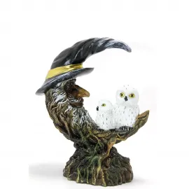 Büyülü Ay Ağacı ve Sevimli Baykuşlu LED Işıklı Dekoratif Biblo - Fantastik Ev Figürü