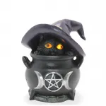 Büyüleyici Işıklı Cadı Şapkalı Kara Kedi Biblosu – Cadılar Bayramı ve Gotik Dekorasyon Figürü