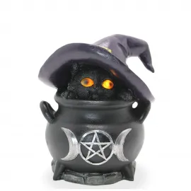 Büyüleyici Işıklı Cadı Şapkalı Kara Kedi Biblosu – Cadılar Bayramı ve Gotik Dekorasyon Figürü