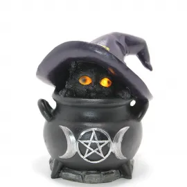 Büyüleyici Işıklı Cadı Şapkalı Kara Kedi Biblosu – Cadılar Bayramı ve Gotik Dekorasyon Figürü