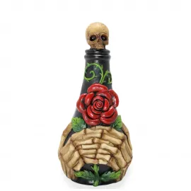 Gotik Aşkın Romantik Yüzü: Kuru Kafa, El ve Kızıl Gül Temalı Polyester Dekoratif Biblo