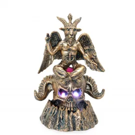 Baphomet Kafatası Üzerinde Aydınlatmalı Polyester Geri Akış Tütsülük Dekoratif Obje