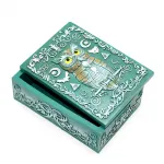 Antik Yeşil Baykuş ve Mistisizm Sembolleri İşlemeli Polyester Dekoratif Kutu