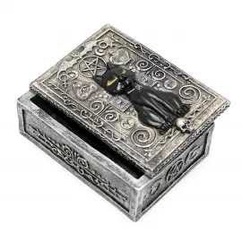 Gotik Kara Kedi Pentagram Motifli Polyester Dekoratif Takı Saklama Kutu Biblo