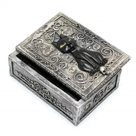 Gotik Kara Kedi Pentagram Motifli Polyester Dekoratif Takı Saklama Kutu Biblo