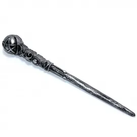 Gizemli Pentagramlı Antik Gümüş Görünümlü Polyester Sihirli Asa Biblo - Koleksiyonluk Dekoratif Figür