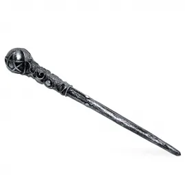 Gizemli Pentagramlı Antik Gümüş Görünümlü Polyester Sihirli Asa Biblo - Koleksiyonluk Dekoratif Figür