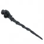 Gotik Fantazi Siyah Polyester Büyücü Asa Figürü – Gizemli Küreli ve Ejderha Temalı El Yapımı Biblo