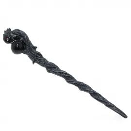 Gotik Fantazi Siyah Polyester Büyücü Asa Figürü – Gizemli Küreli ve Ejderha Temalı El Yapımı Biblo
