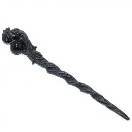 Gotik Fantazi Siyah Polyester Büyücü Asa Figürü – Gizemli Küreli ve Ejderha Temalı El Yapımı Biblo