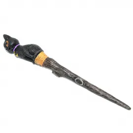 Siyah Kedi Figürlü Polyester Sihirli Asa Biblosu - Fantastik Cadılar Bayramı Dekorasyonu